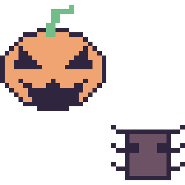Modèle de pixel art Citrouille d'Halloween et Araignée Minecraft 16 × 16 sur une grille de 40 par 40 cases