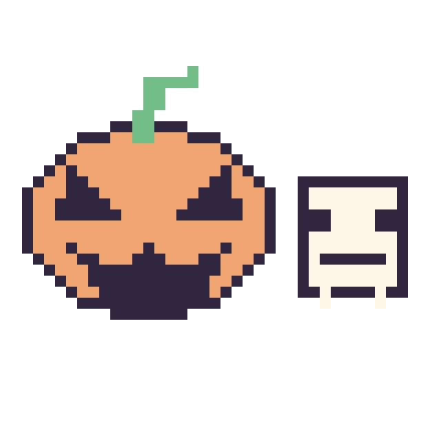 Modèle de pixel art Citrouille d'Halloween et Squelette Minecraft 16 × 16 sur une grille de 40 par 40 cases