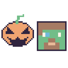 Pixel art Citrouille d'Halloween et Zombie Minecraft, grille 48 × 48