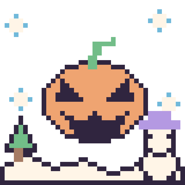 Modèle de pixel art Citrouille d'Halloween en hiver sur une grille de 40 par 40 cases