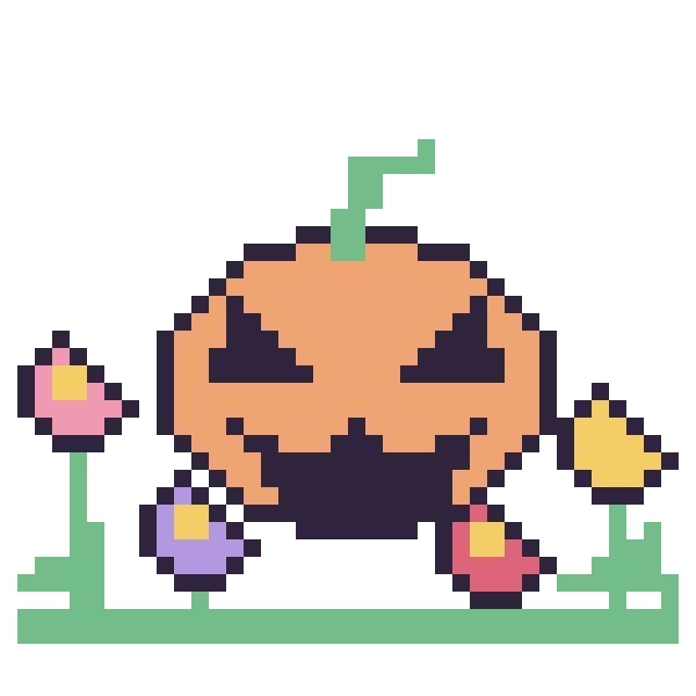 Modèle de pixel art Citrouille d'Halloween dans le jardin sur une grille de 40 par 40 cases