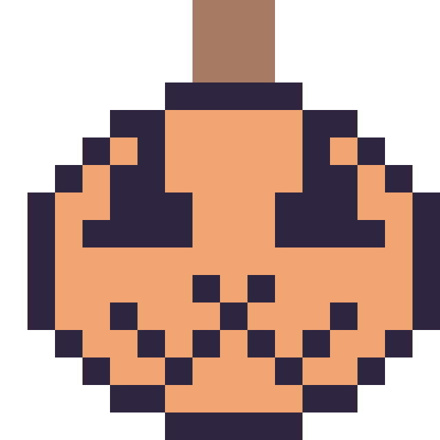 Modèle de pixel art Citrouille d'Halloween kawaii 16 × 16 sur une grille de 16 par 16 cases