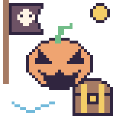 Pixel art Citrouille d'Halloween en aventure pirate, grille 40 × 40