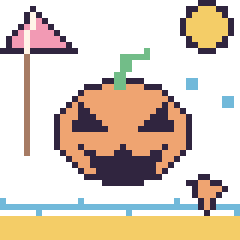 Pixel art Citrouille d'Halloween à la plage, grille 40 × 40
