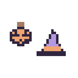 Pixel art Citrouille d'Halloween simple 10 × 10 et Chapeau de sorcière simple 12 × 12, grille 32 × 32