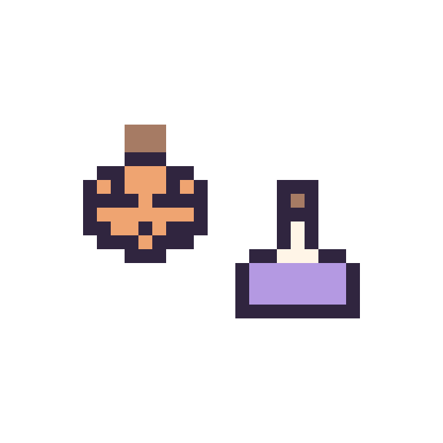 Modèle de pixel art Citrouille d'Halloween simple 10 × 10 et Potion simple 10 × 10 sur une grille de 32 par 32 cases