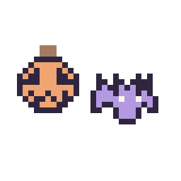 Pixel art Citrouille d'Halloween simple 12 × 12 et Chauve-souris simple 12 × 12, grille 32 × 32