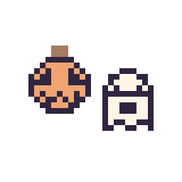 Pixel art Citrouille d'Halloween simple 12 × 12 et Fantôme simple 12 × 12, grille 32 × 32