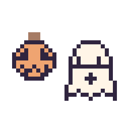 Pixel art Citrouille d'Halloween simple 12 × 12 et Fantôme simple 16 × 16, grille 32 × 32