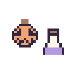 Pixel art Citrouille d'Halloween simple 12 × 12 et Potion simple 12 × 12, grille 32 × 32
