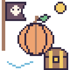 Pixel art Citrouille en aventure pirate, grille 40 × 40