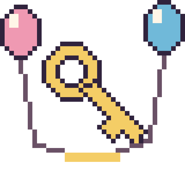 Modèle de pixel art Clé avec des ballons sur une grille de 40 par 40 cases