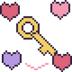 Pixel art Clé avec des cœurs, grille 40 × 40