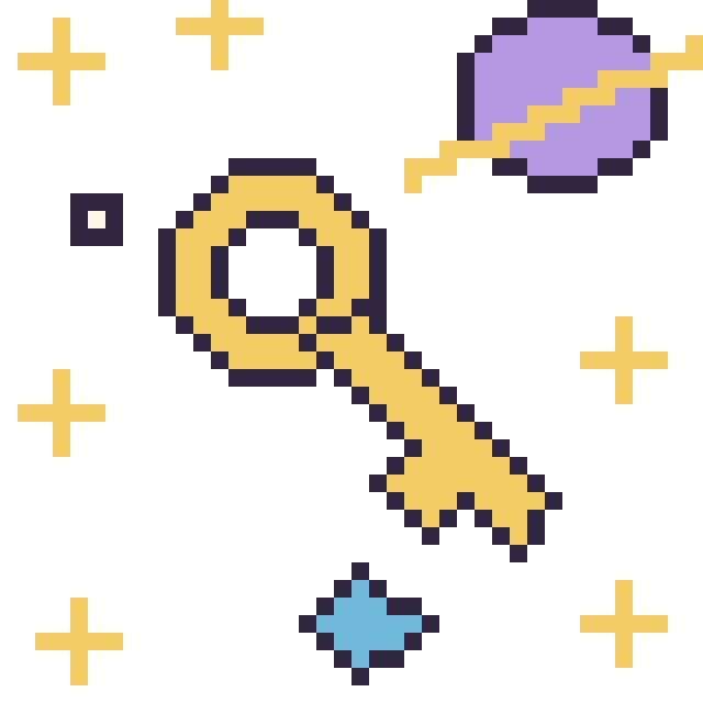 Modèle de pixel art Clé dans l’espace sur une grille de 40 par 40 cases