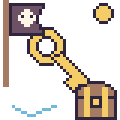 Pixel art Clé en aventure pirate, grille 40 × 40