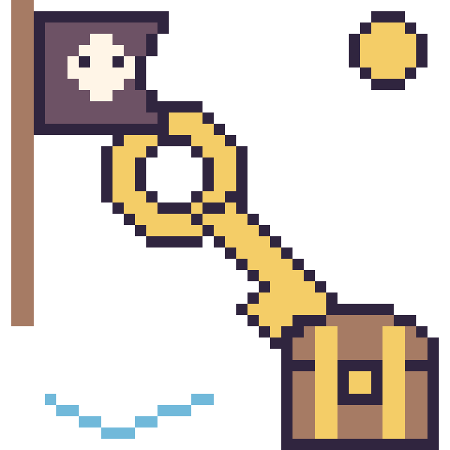 Modèle de pixel art Clé en aventure pirate sur une grille de 40 par 40 cases