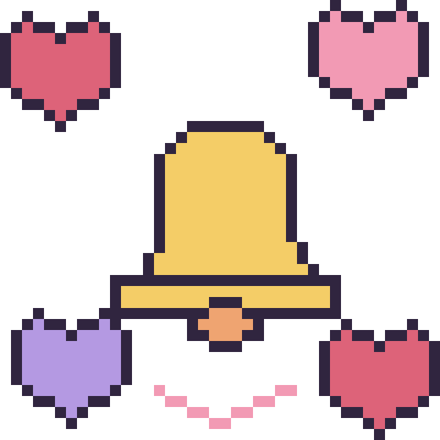 Modèle de pixel art Cloche avec des cœurs sur une grille de 40 par 40 cases
