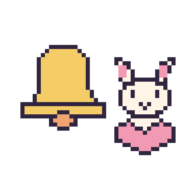 Modèle de pixel art Cloche et Lapin avec un cœur sur une grille de 48 par 48 cases