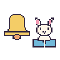 Pixel art Cloche et Lapin avec un livre, grille 48 × 48