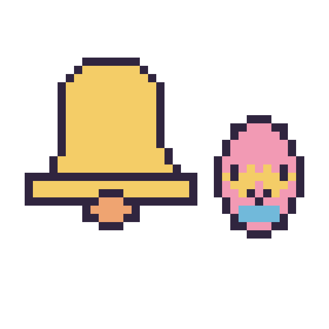 Modèle de pixel art Cloche et Œuf de Pâques kawaii 16 × 16 sur une grille de 40 par 40 cases