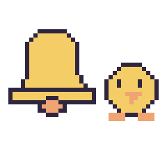 Pixel art Cloche et Poussin simple 16 × 16, grille 40 × 40