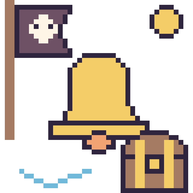 Modèle de pixel art Cloche en aventure pirate sur une grille de 40 par 40 cases