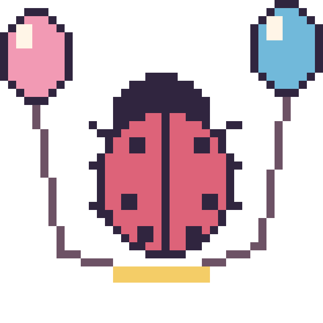 Modèle de pixel art Coccinelle avec des ballons sur une grille de 40 par 40 cases