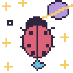 Pixel art Coccinelle dans l’espace, grille 40 × 40