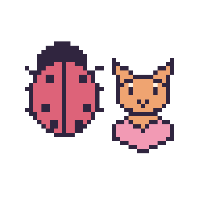 Modèle de pixel art Coccinelle et Chat avec un cœur sur une grille de 48 par 48 cases