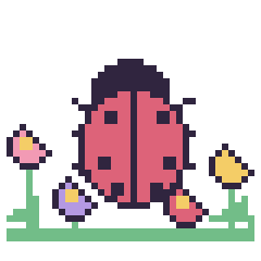 Pixel art Coccinelle dans le jardin, grille 40 × 40