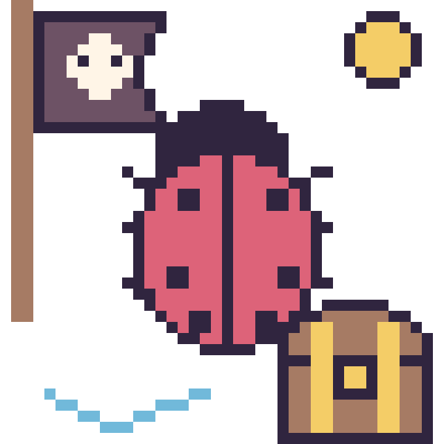 Modèle de pixel art Coccinelle en aventure pirate sur une grille de 40 par 40 cases