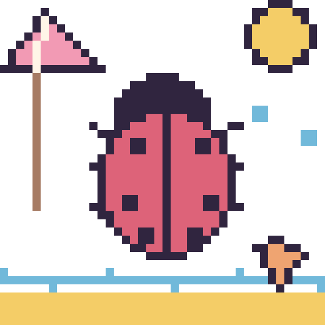 Modèle de pixel art Coccinelle à la plage sur une grille de 40 par 40 cases