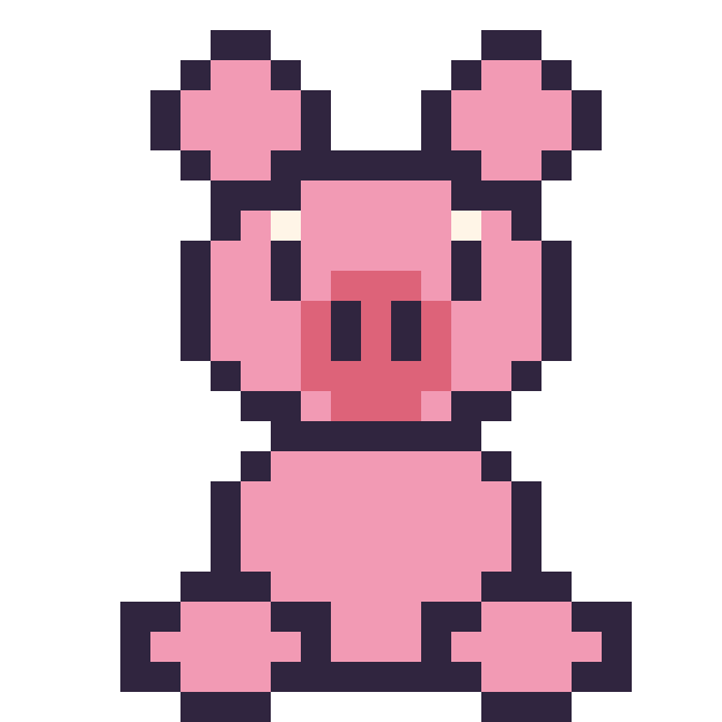 Modèle de pixel art Cochon assis sur une grille de 24 par 24 cases