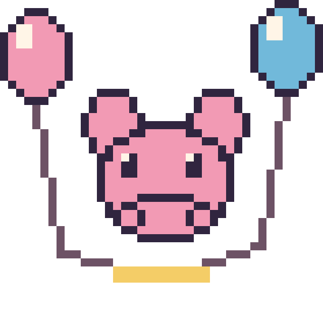 Modèle de pixel art Cochon avec des ballons sur une grille de 40 par 40 cases