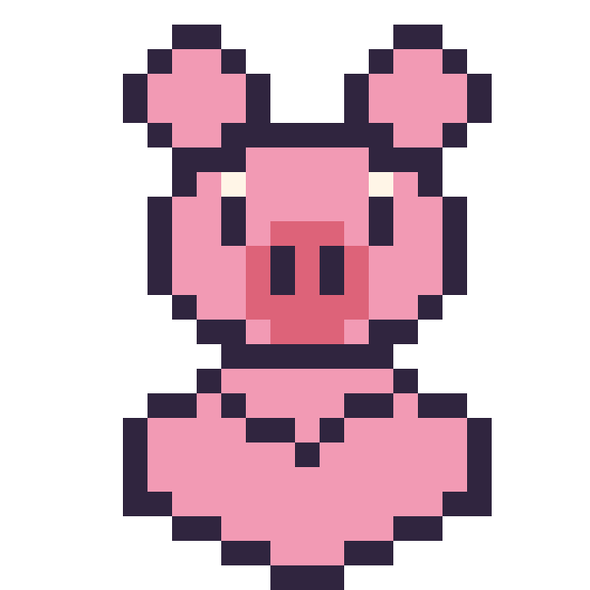 Modèle de pixel art Cochon avec un cœur sur une grille de 24 par 24 cases