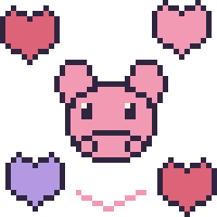 Pixel art Cochon avec des cœurs, grille 40 × 40