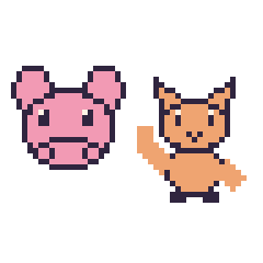 Pixel art Cochon et Chat qui fait coucou, grille 48 × 48