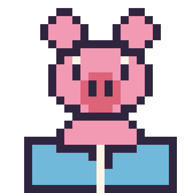 Modèle de pixel art Cochon avec un livre sur une grille de 24 par 24 cases