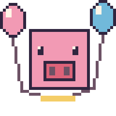 Pixel art Cochon Minecraft avec des ballons, grille 40 × 40