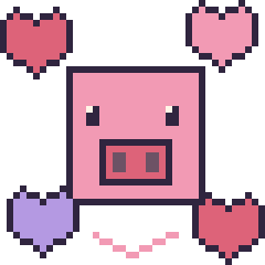 Pixel art Cochon Minecraft avec des cœurs, grille 40 × 40