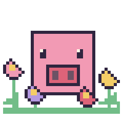Pixel art Cochon Minecraft dans le jardin, grille 40 × 40