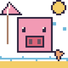 Pixel art Cochon Minecraft à la plage, grille 40 × 40