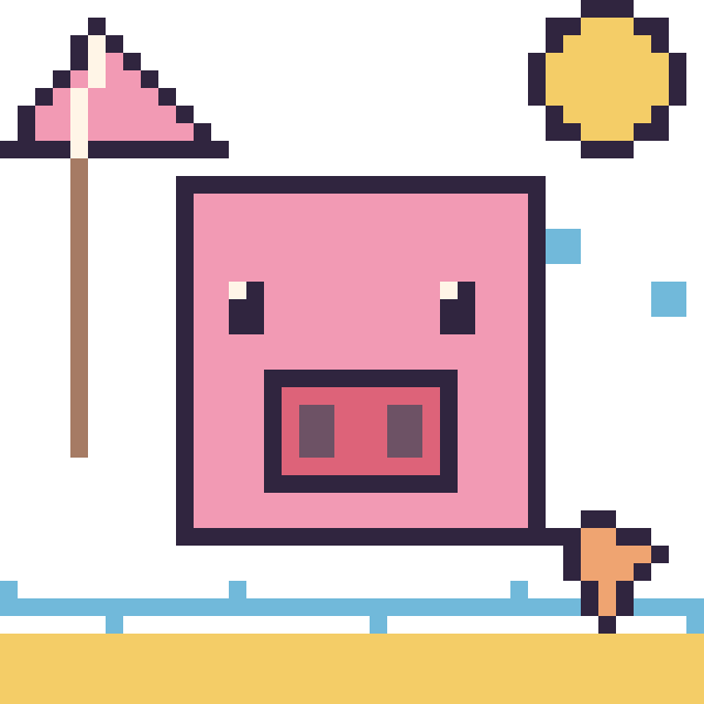 Modèle de pixel art Cochon Minecraft à la plage sur une grille de 40 par 40 cases