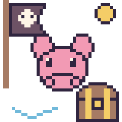 Pixel art Cochon en aventure pirate, grille 40 × 40