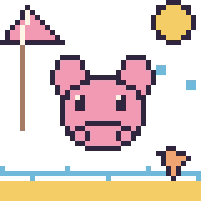 Modèle de pixel art Cochon à la plage sur une grille de 40 par 40 cases