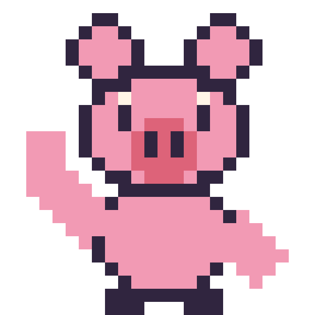 Modèle de pixel art Cochon qui fait coucou sur une grille de 24 par 24 cases