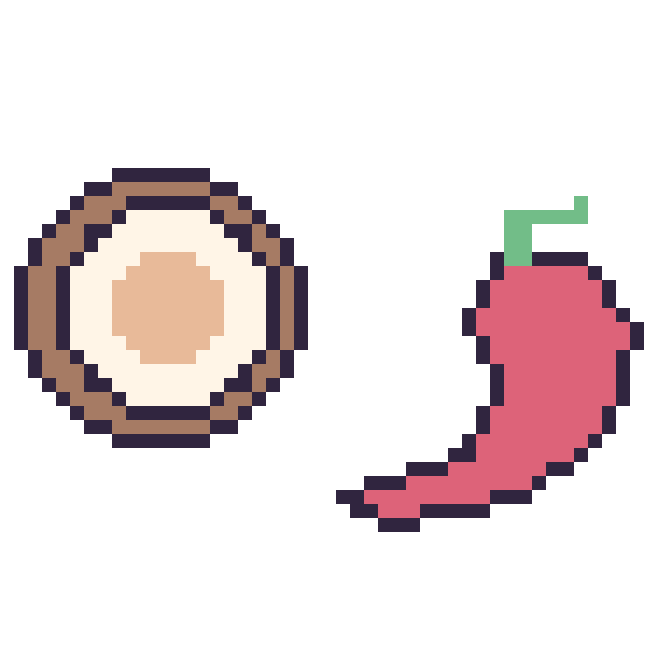 Modèle de pixel art Noix de coco et Piment sur une grille de 48 par 48 cases