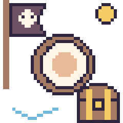 Pixel art Noix de coco en aventure pirate, grille 40 × 40