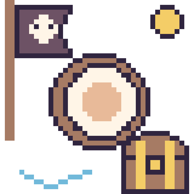 Modèle de pixel art Noix de coco en aventure pirate sur une grille de 40 par 40 cases