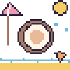 Pixel art Noix de coco à la plage, grille 40 × 40